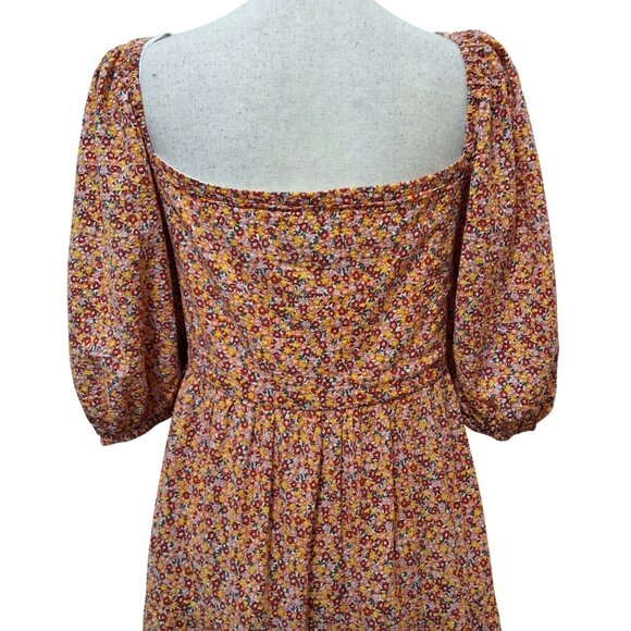 MinkPink Womens L Orange Multicolor Ditzy Floral Peasant Midi Dress - Picture 7 of 11